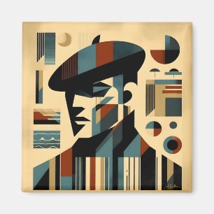 Mid-Century-Modern-Kunst Mann mit Barett Magnet