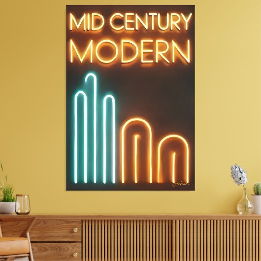 Mid-Century-Modern-Kunst Neon-Schild Design Leinwanddruck (Insitu (Wohnzimmer))