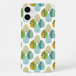 Mid Century Modern Leaves in Green and Gold iPhone 16 Plus Hülle