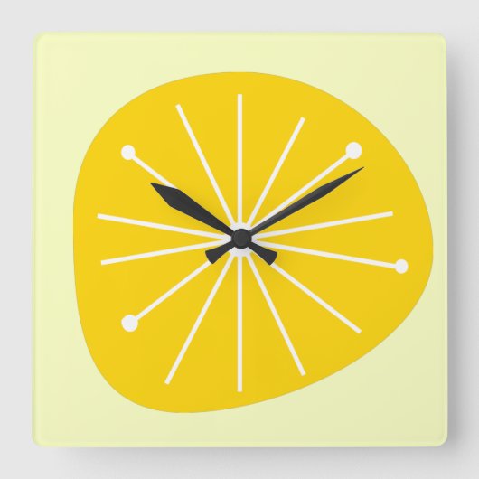 Mid-Century Modern LEMONEN-EXPLOSION KÜCHENUHR Quadratische Wanduhr (Vorderseite)