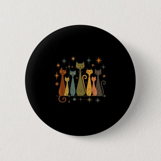 Mid-Century-Modern-Look Atomic Age 50er 60er Katze Button (Vorderseite)