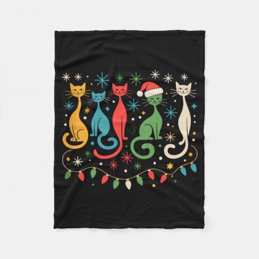 Mid Century Modern Look Cats Xmas Retro 50s 60s Fleecedecke (Vorderseite)