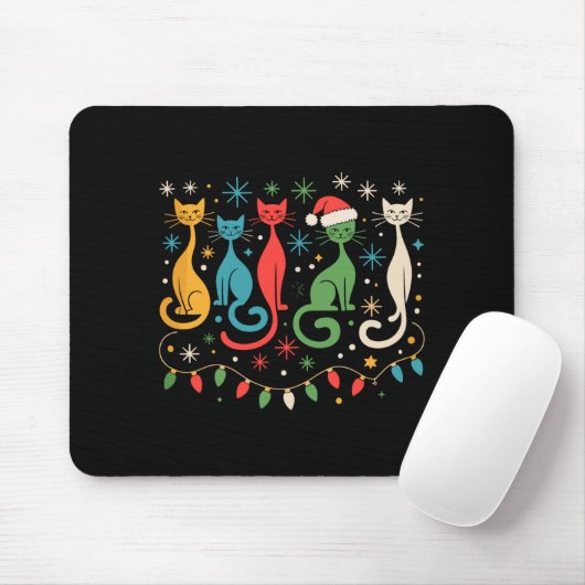 Mid Century Modern Look Cats Xmas Retro 50s 60s  Mousepad (Mit Mouse)