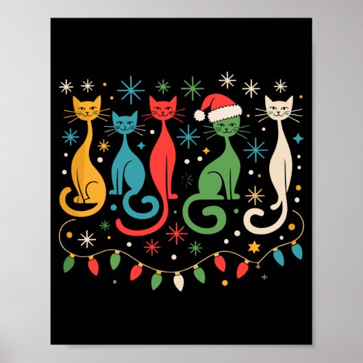 Mid Century Modern Look Cats Xmas Retro 50s 60s Poster (Vorne)