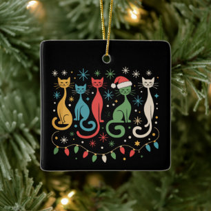 Mid Century Modern Look Katzen Weihnachten Retro 5 Keramikornament