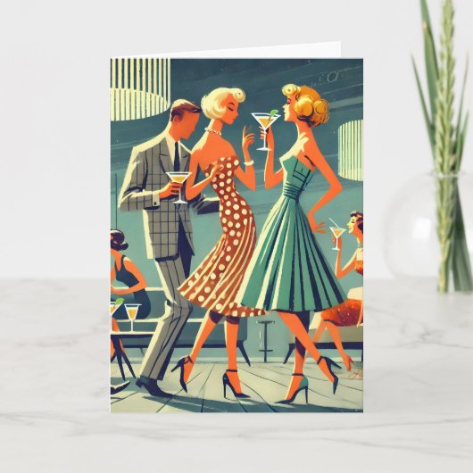 Mid Century Modern Martini Dance Cocktail Party Karte (Vorderseite)
