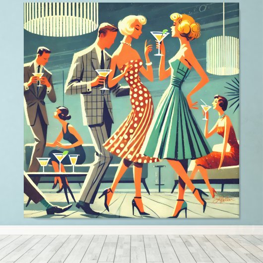 Mid Century Modern Martini Dance Cocktail Party Leinwanddruck (Insitu (Holzboden))