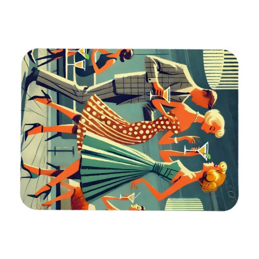 Mid Century Modern Martini Dance Cocktail Party Magnet (Horizontal)