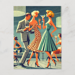 Mid Century Modern Martini Dance Cocktail Party Postkarte
