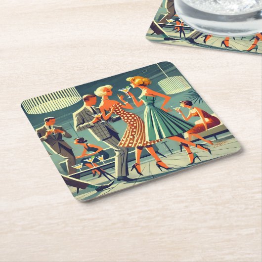 Mid Century Modern Martini Dance Cocktail Party Rechteckiger Pappuntersetzer (angewinkelt)