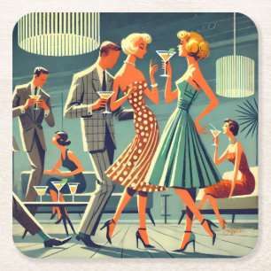 Mid Century Modern Martini Dance Cocktail Party Rechteckiger Pappuntersetzer