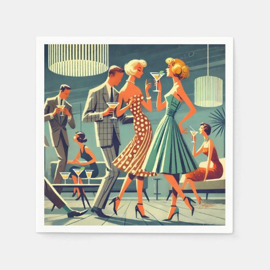 Mid Century Modern Martini Dance Cocktail Party Serviette (Vorderseite)