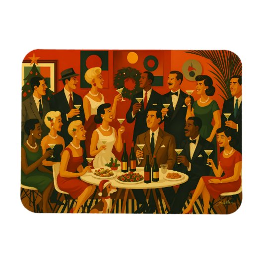Mid Century Modern Martini Intellectuals Christmas Magnet (Horizontal)