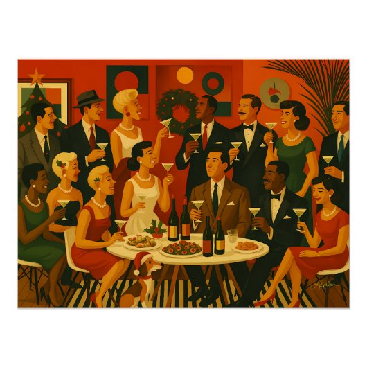 Mid Century Modern Martini Intellectuals Christmas Poster (Vorderseite)