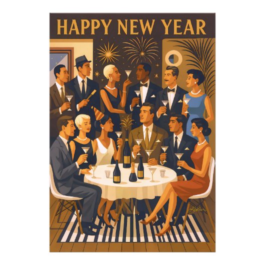 Mid Century Modern Martini Intellectuals New Year Fotodruck (Vorne)