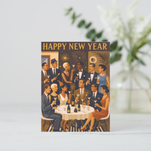 Mid Century Modern Martini Intellectuals New Year Postkarte (Stehend Vorderseite)