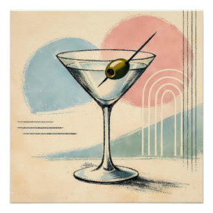 Mid Century Modern Martini Pastell Minimalistische Poster