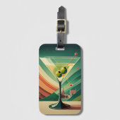 Mid Century Modern Martini Reise Kathedralblick Gepäckanhänger (Vorderseite Vertikal)