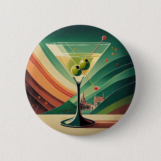 Mid Century Modern Martini Reise Kathedralenblick Button (Vorderseite)