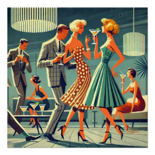 Mid Century Modern Martini Tanz Cocktailparty Poster