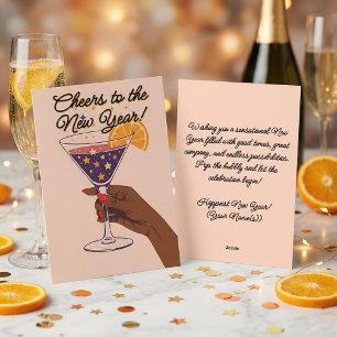 Mid Century Modern Martini Toast Neujahrsfeier Feiertagskarte