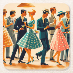 Mid Century Modern Martinis Tanz-Cocktailparty Rechteckiger Pappuntersetzer