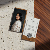 Mid-century Modern Minimal Woodgrain Photo QR Code Visitenkarte