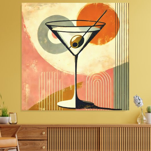 Mid Century Modern Minimalist Art Martini Leinwanddruck (Insitu (Wohnzimmer))