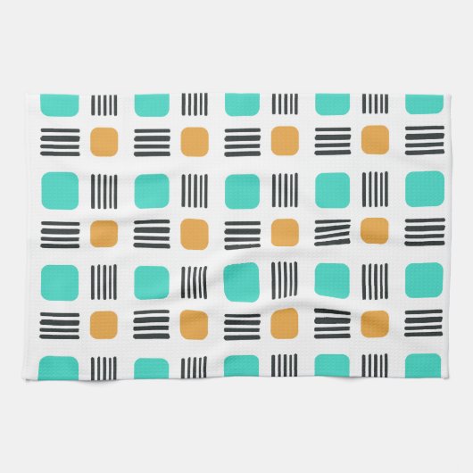 Mid Century Modern Minimalist Squares Lines Geschirrtuch (Horizontal)