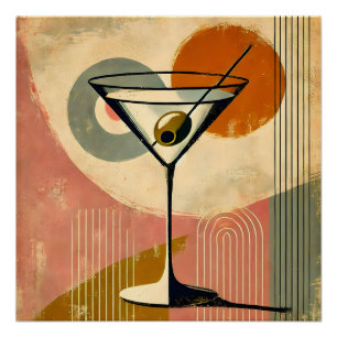 Mid Century Modern Minimalistische Kunst Martini Poster