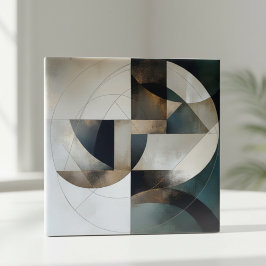 Mid-Century Modern Neutral Gold Geometric Abstract Fliese