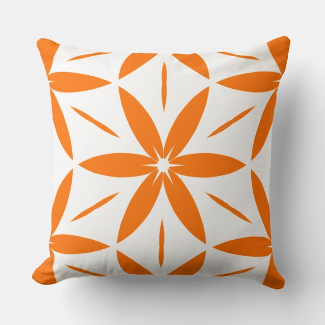 Mid-Century Modern Orange Geometric Floral Kissen (Vorderseite)