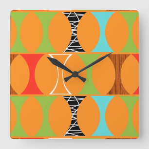 Mid Century Modern Orange Muster Wanduhr
