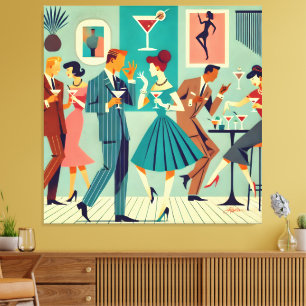 Mid Century Modern Party Der Martini-Tanz Leinwanddruck