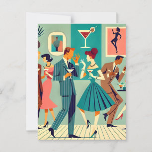 Mid Century Modern Party Der Martini-Tanz Postkarte