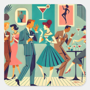 Mid Century Modern Party Der Martini-Tanz Quadratischer Aufkleber
