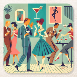 Mid Century Modern Party Der Martini-Tanz Rechteckiger Pappuntersetzer