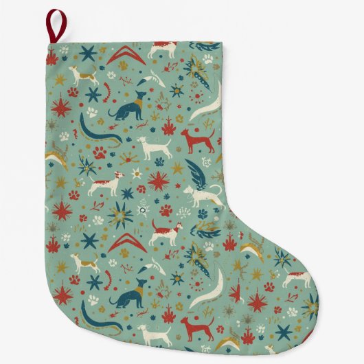 Mid-Century Modern Pet Christmas Stocking Großer Weihnachtsstrumpf (Vorderseite)