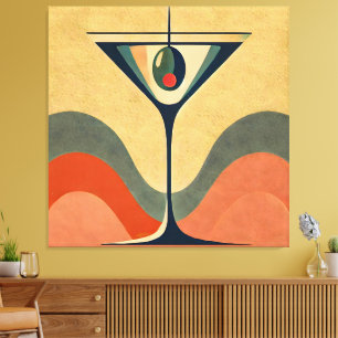 Mid Century Modern "Pfefferschoten-Oliven-Martini- Leinwanddruck