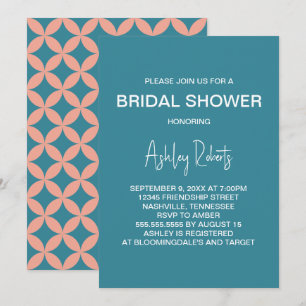 Mid-Century Modern Pfirsich & Blaue Mod Brautparty Einladung