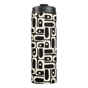 Mid Century Modern Piquet Abstract Schwarz und Cre Thermosbecher