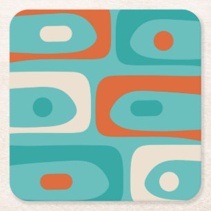 Mid-Century-Modern-Piquet-Muster Teal Orange Rechteckiger Pappuntersetzer