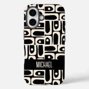 Mid Century Modern Piquet Personalisiert in Schwar iPhone 16 Hülle