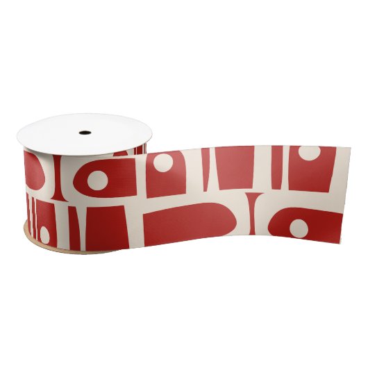 Mid-Century Modern Piquet Retro Pattern Red Satinband (Spule)