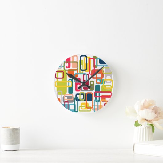 Mid-century Modern Rectangles Runde Wanduhr (Zuhause)