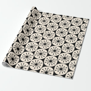 Mid Century Modern Retro Atomic Schwarz und Creme Geschenkpapier