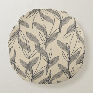 Mid Century Modern Retro Botanical Grau Beige Rundes Kissen