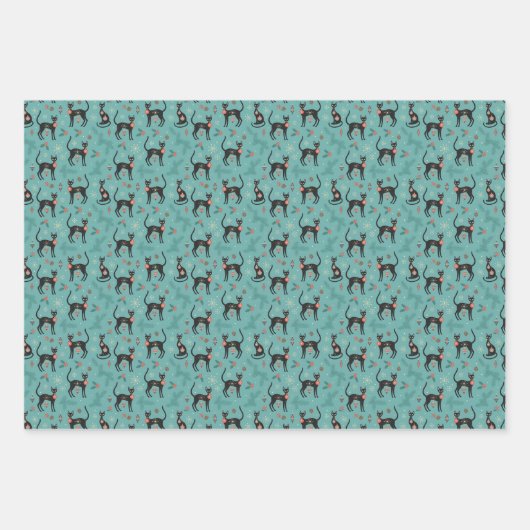 Mid Century Modern Retro Christmas Cat Gift Wrap Geschenkpapier Set (Vorderseite 3)