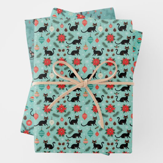 Mid Century Modern Retro Christmas Cat Gift Wrap Geschenkpapier Set (Beispiel)