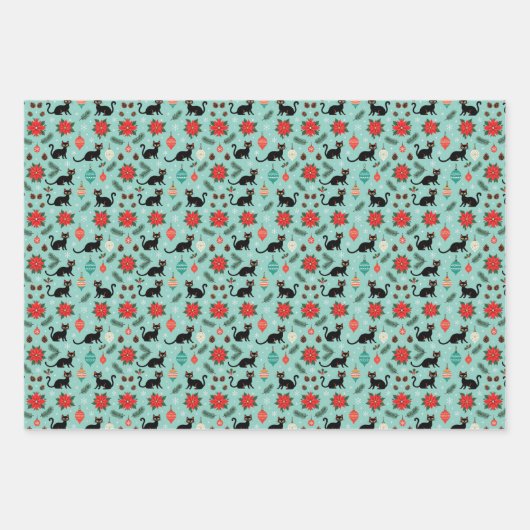 Mid Century Modern Retro Christmas Cat Gift Wrap Geschenkpapier Set (Vorderseite)